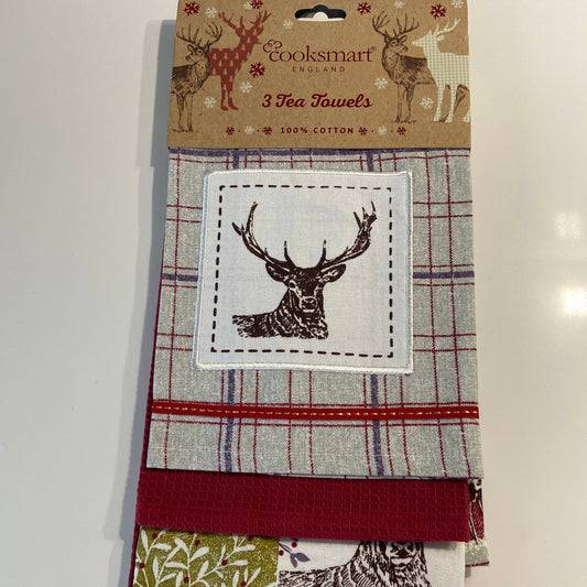Winter Stag Set of 3 Tea Towels by Cooksmart