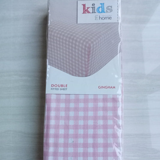 Gingham Fitted Sheet by Catherine Lansfield - Double - Pink & White
