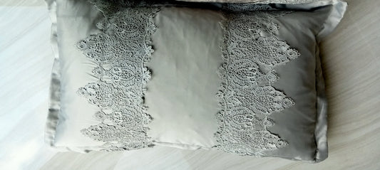 Antique Lace Cushion by Kylie Minogue at Home - 30 x 50 cm - Dove Grey with Lace Inset
