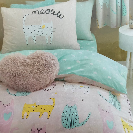 Cute Cats Fitted Sheet by Catherine Lansfield Kids - Single or Double - 52% Polyester, 48% Cotton