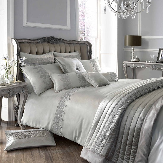 Antique Lace Cushion by Kylie Minogue at Home - 30 x 50 cm - Dove Grey with Lace Inset