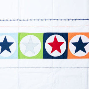Stripes with colorful star patterns on a white background