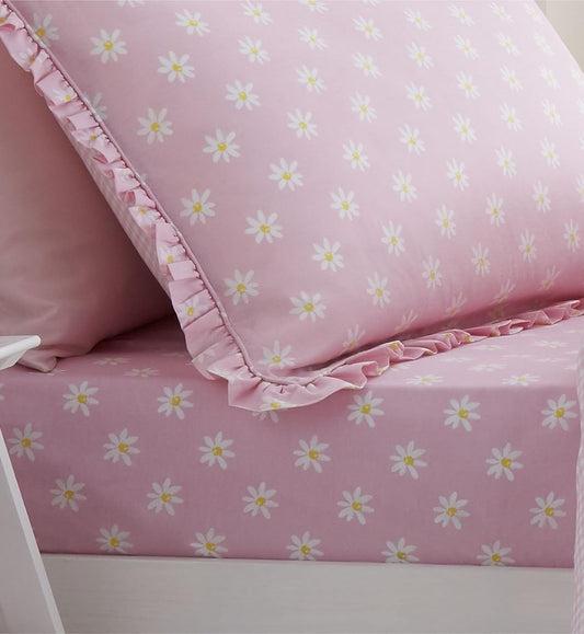 Ditsy Daisy Fitted Sheet by Catherine Lansfield - Double Size - Pink