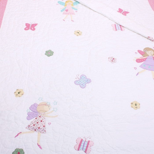 Fabric with fairy and butterfly pattern on a white background
