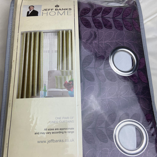 Sierra Eyelet Fully Lined Curtains by Jeff Banks Home. These beautiful fully lined curtains featuring a leaf design in aubergine, teal, chocolate & wine. Face & Lining 100% polyester. 1 x pair curtains, each curtain measures 46 in wide x 54 in drop (117 cm x 137 cm)
