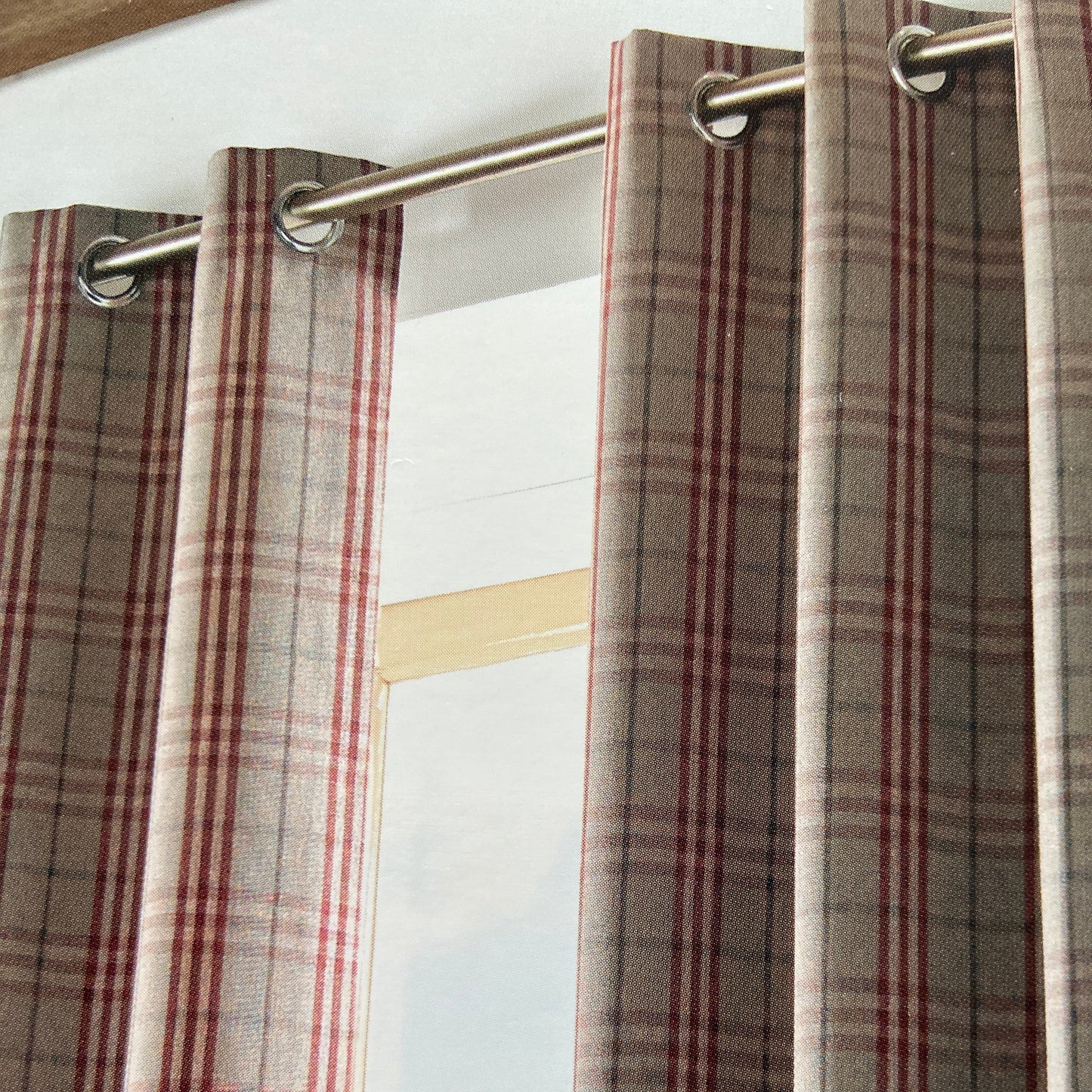 Archie Eyelet Curtains by Ashley Wilde - Check Design - Red or Denim