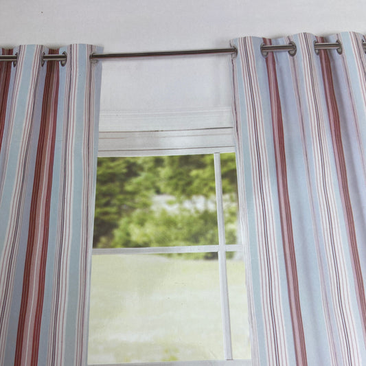 66 in x 72 in eyelet curtains in blue pink red and white stripes