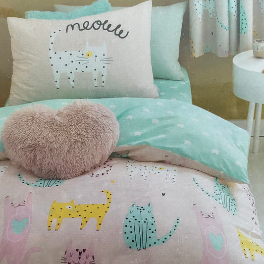 Cute Cats Duvet Set by Catherine Lansfield Kids - Single or Double - 52% Polyester,48% Cotton
