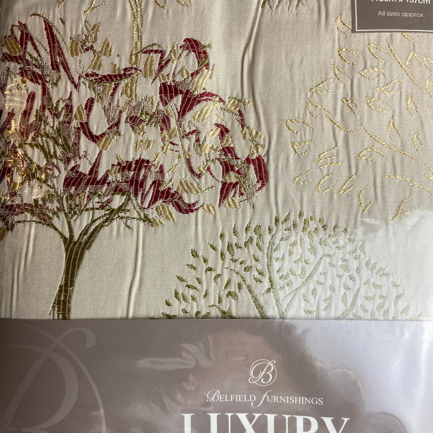 curtains with an embroidered tree designs